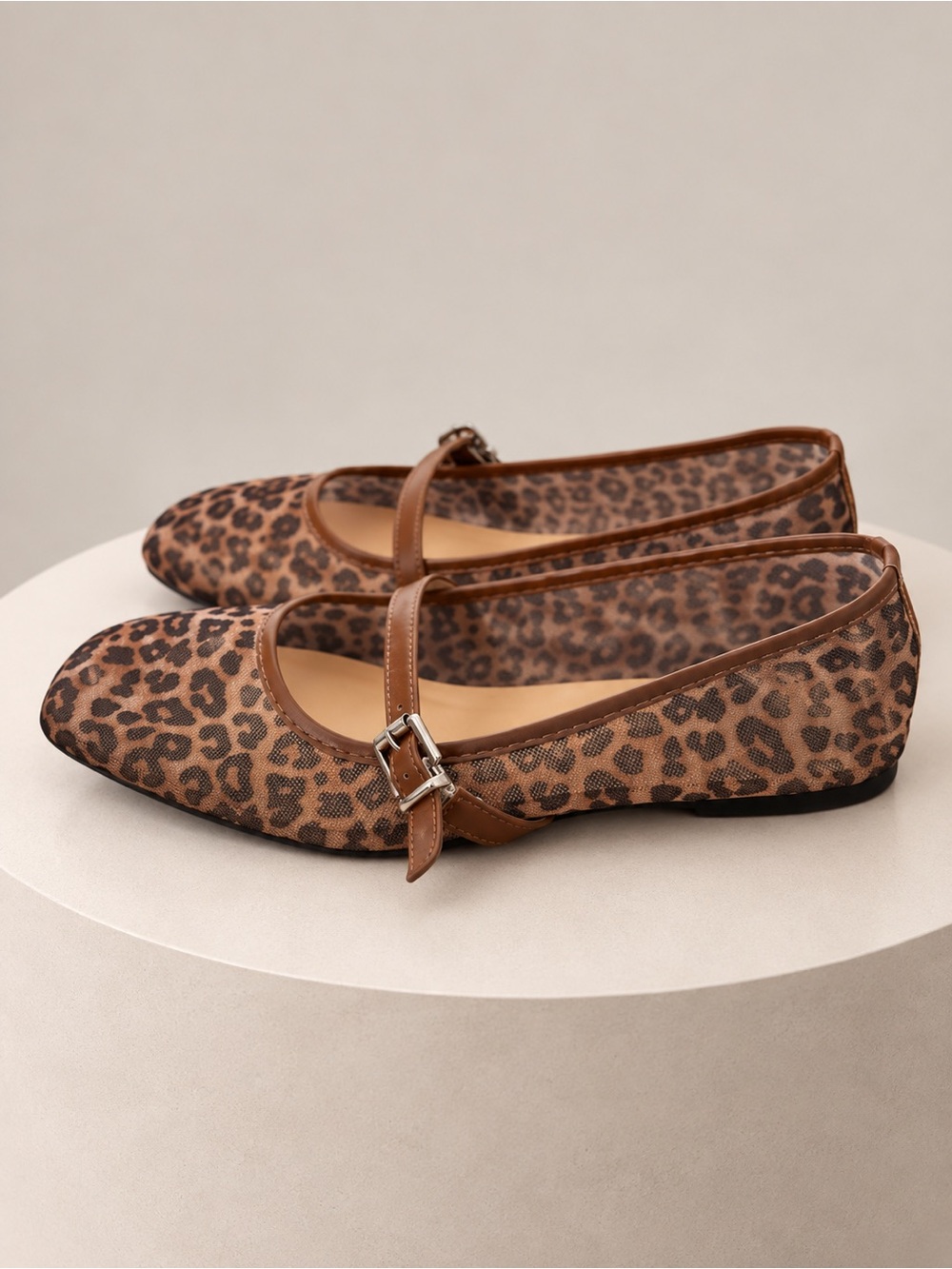 J.Crew Factory Leopard Mesh Mary Jane Flats Brown & Black
